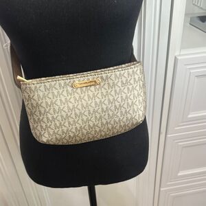 Michael Kors Cream and Gold Belt Bag with Iconic Monogram In Gift Box